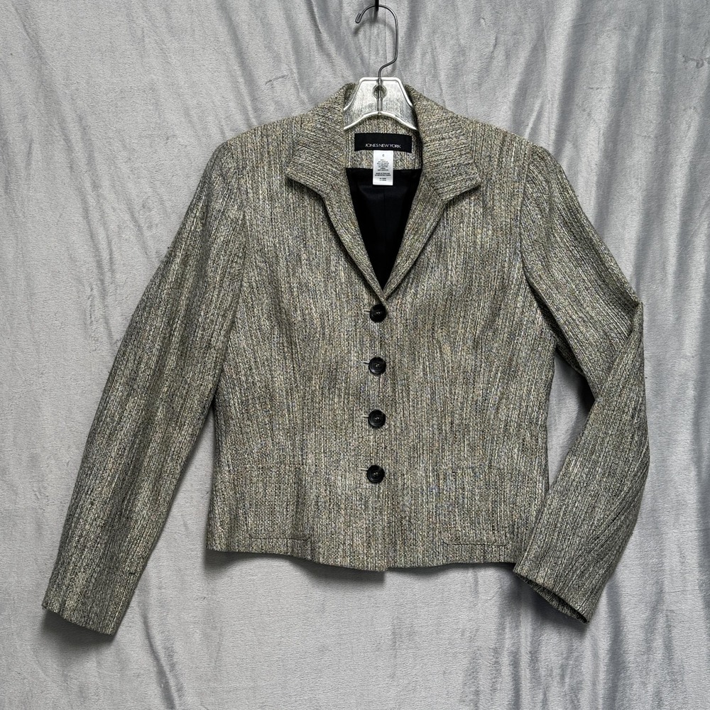 Jones New York Blazer Womens 6 Gray Metallic Textured Lined Button Jacket Career